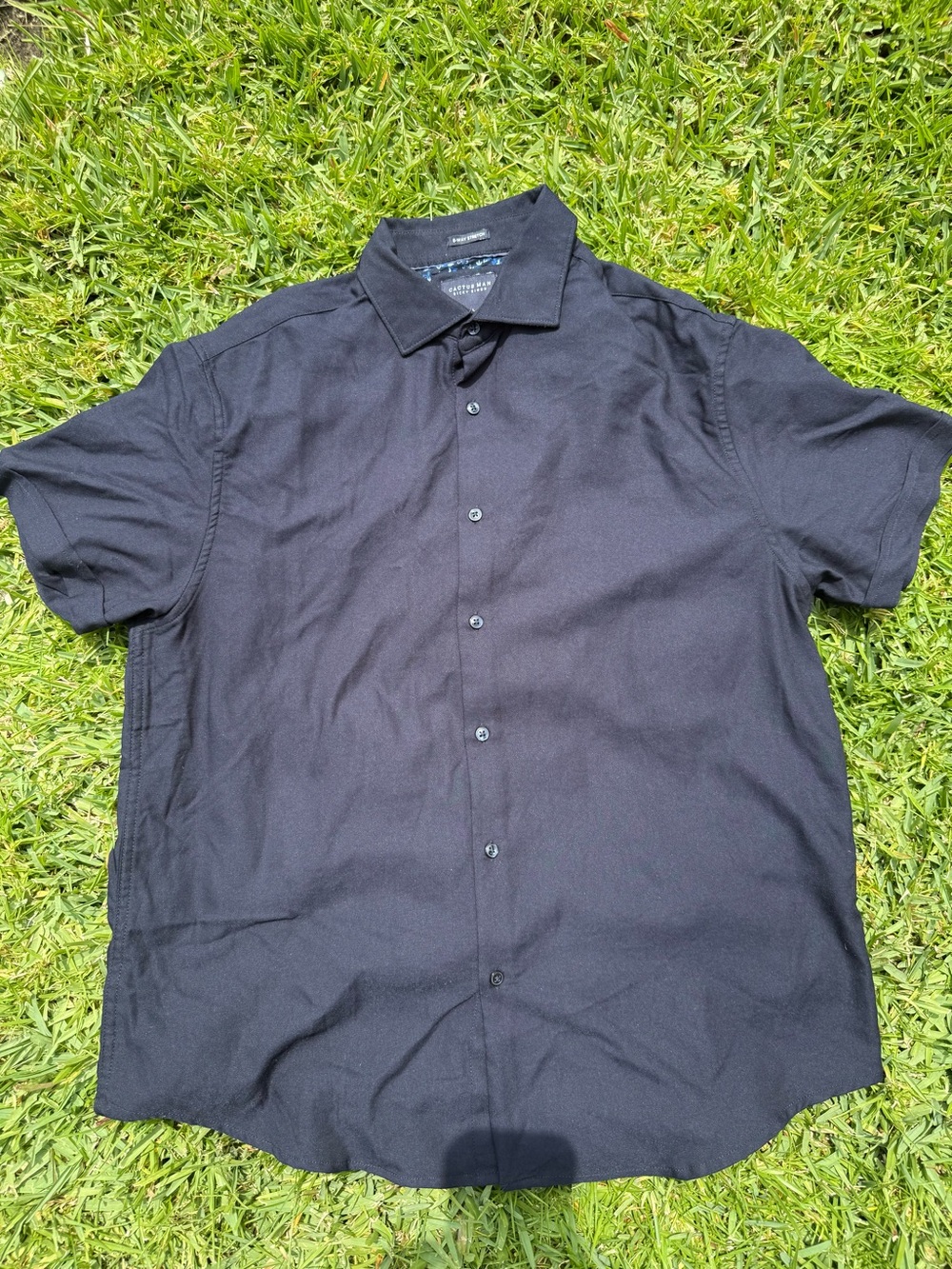 Cactus Man Ricky Singh Men's Short Sleeve Button-Up L Navy Blue 8-Way Stretch